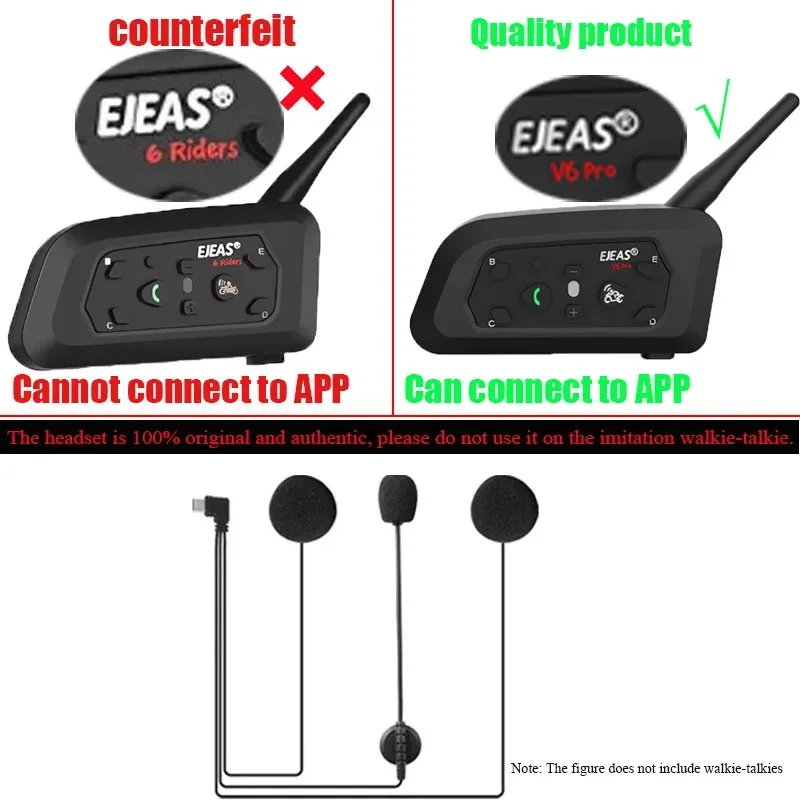 EJEAS V6 PRO+ Motorcycle Helmet Headset Earphone Microphone Speaker Type-C with New Style Mounting Clip Double-Sided Tape Gift