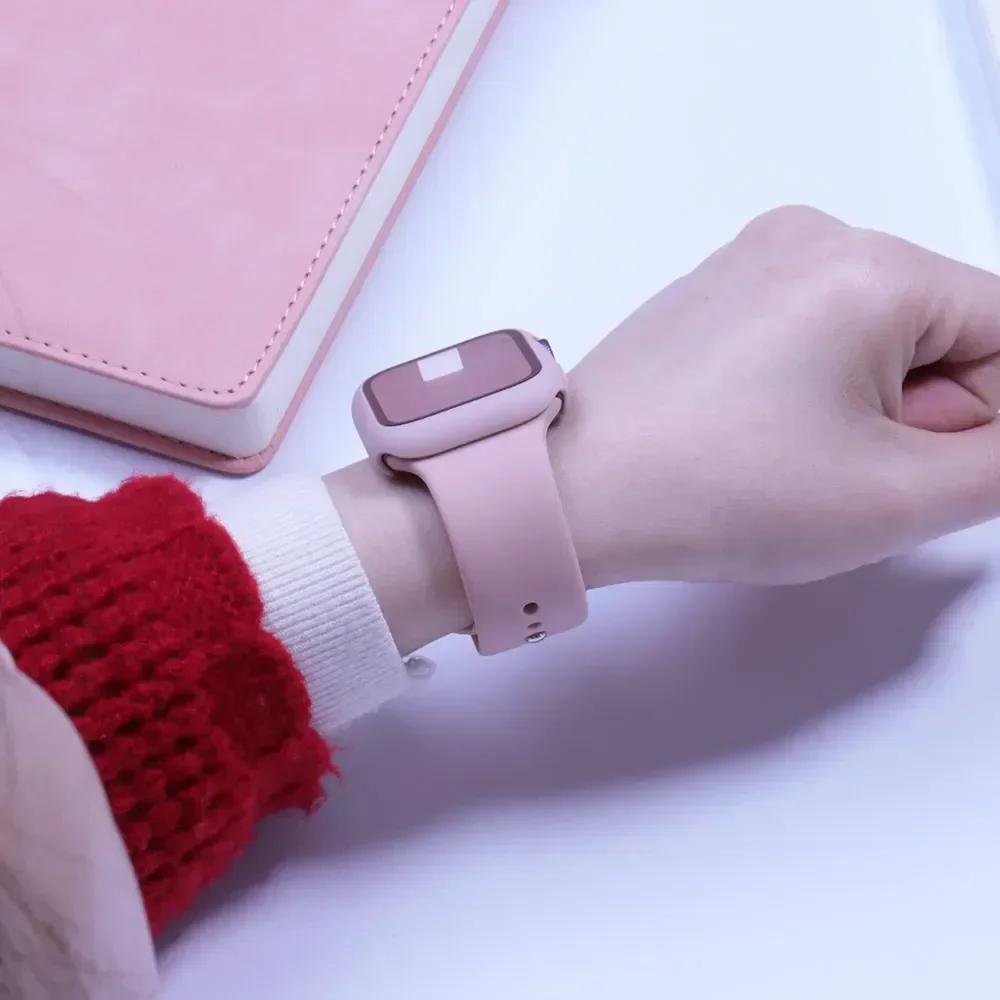 Glass+Case+Strap For Apple Watch band 44mm 40mm 45mm 41mm 38mm 42mm Silicone watchbands bracelet iWatch series 8 9 7 6 5 4 3 SE