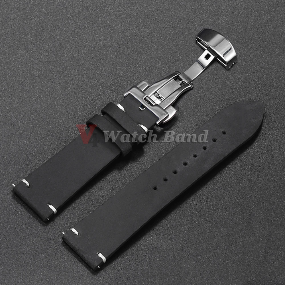 Stitching Cowhide Strap for Omega 18/19/20/21/22/24mm for Wrist Bracelet for Seiko Vintage Leather Watch Band Butterfly Buckle