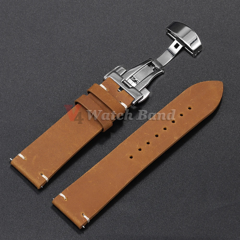 Stitching Cowhide Strap for Omega 18/19/20/21/22/24mm for Wrist Bracelet for Seiko Vintage Leather Watch Band Butterfly Buckle