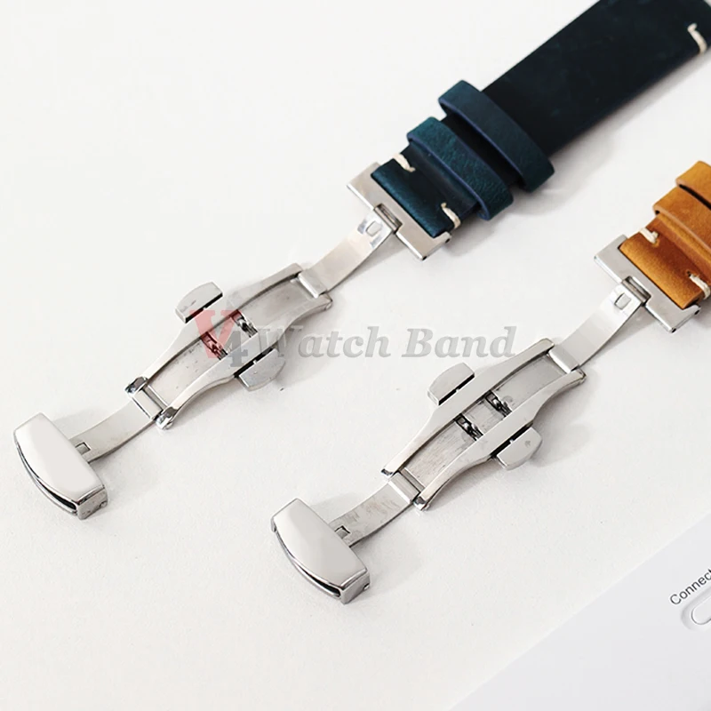Stitching Cowhide Strap for Omega 18/19/20/21/22/24mm for Wrist Bracelet for Seiko Vintage Leather Watch Band Butterfly Buckle