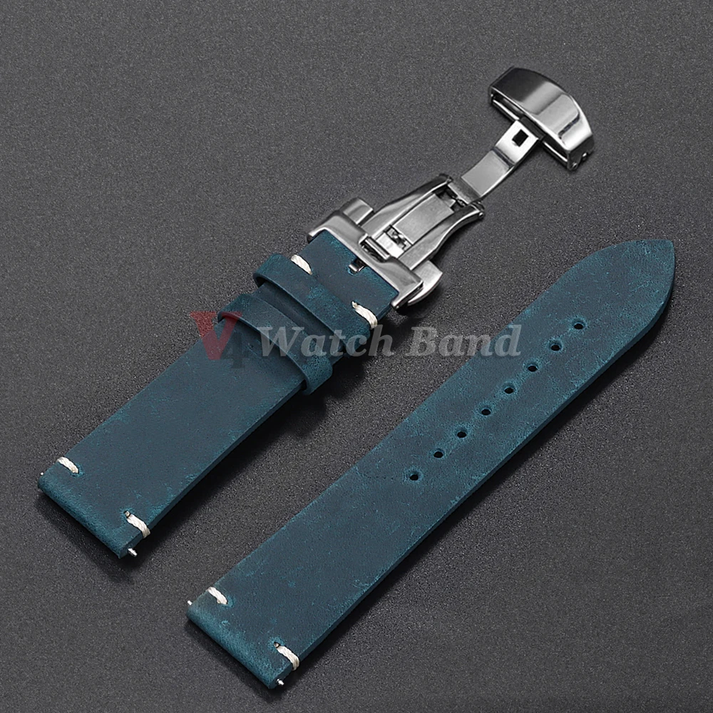 Stitching Cowhide Strap for Omega 18/19/20/21/22/24mm for Wrist Bracelet for Seiko Vintage Leather Watch Band Butterfly Buckle