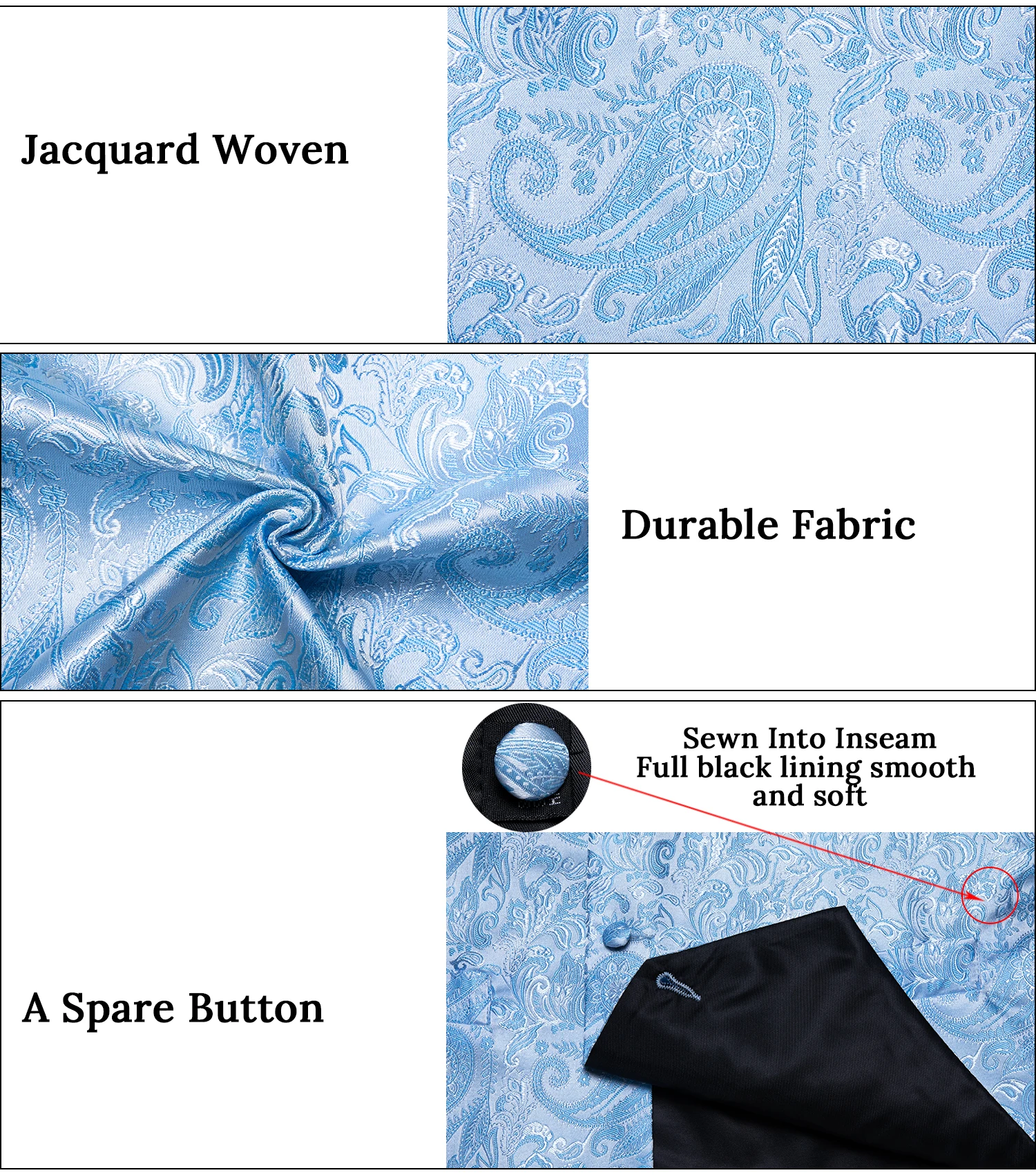 Suit Vest With Bow Tie Pocket Square Cufflinks Light Blue Black Red Paisley Luxury Wedding Prom Tuxedo Waistcoat for Men