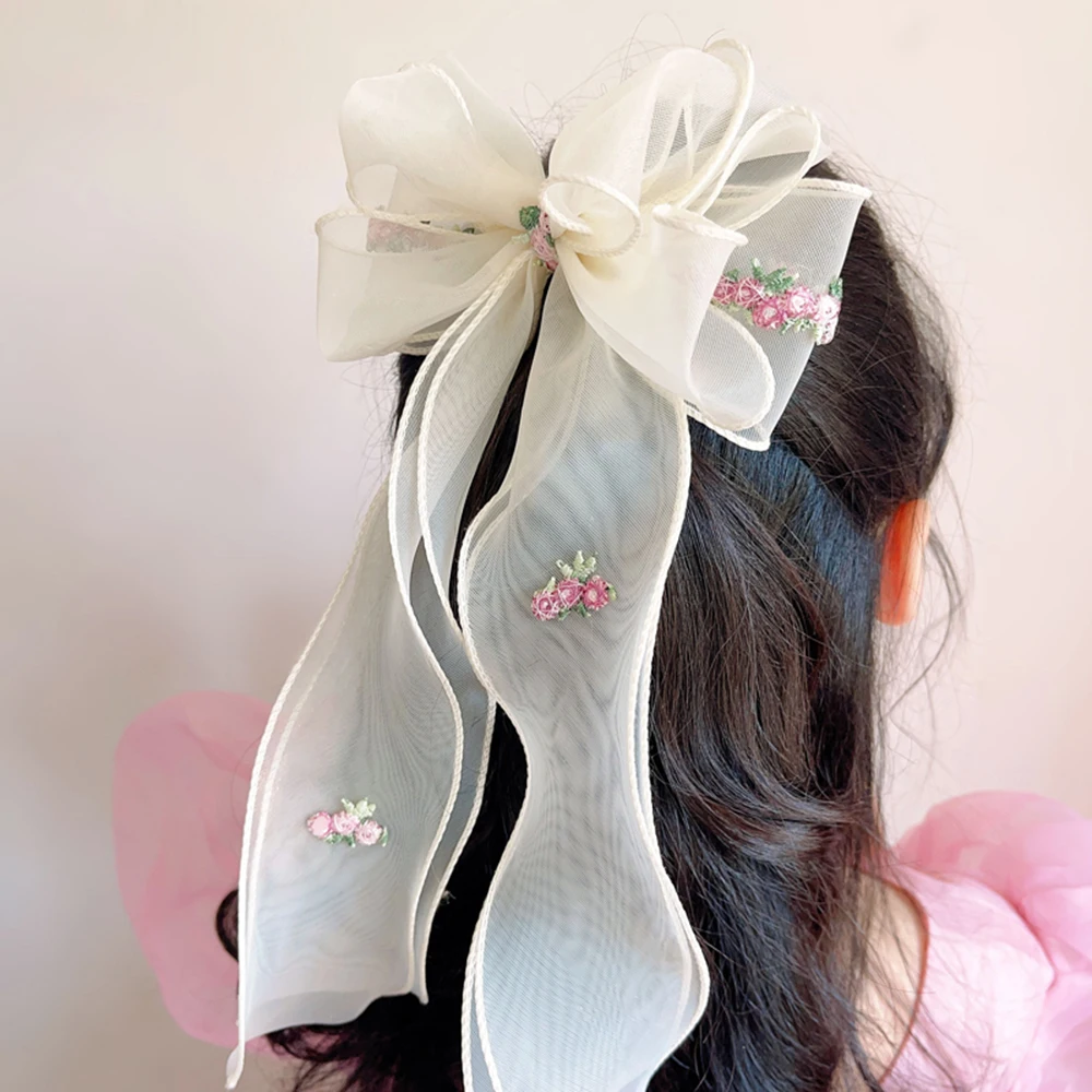 Korean Children's Braided Hairpin Embroidered Floreal Hair Accessories Princess Girl Ponytail Headdress Top Clip For Kids