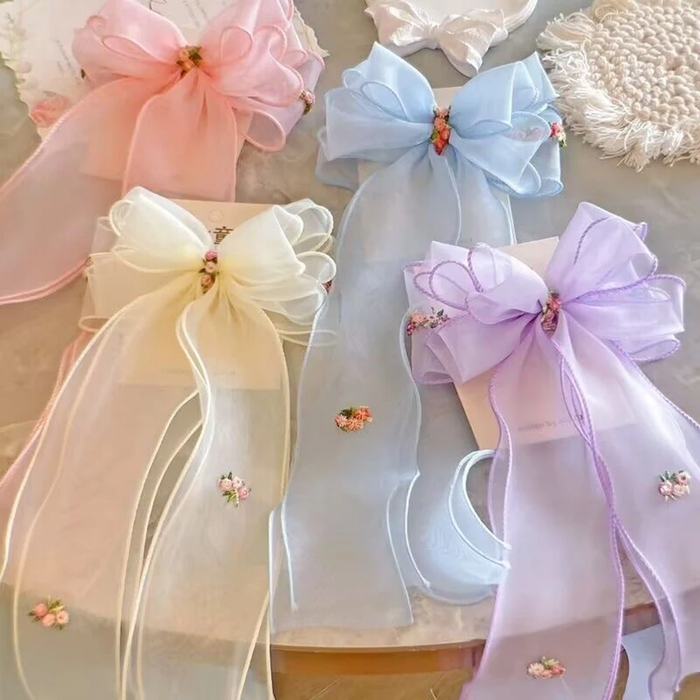 Korean Children's Braided Hairpin Embroidered Floreal Hair Accessories Princess Girl Ponytail Headdress Top Clip For Kids