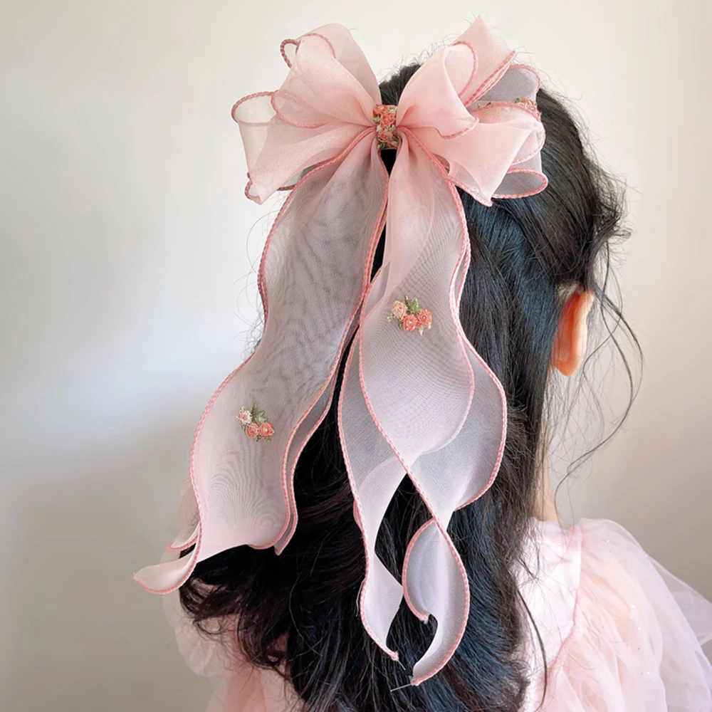 Korean Children's Braided Hairpin Embroidered Floreal Hair Accessories Princess Girl Ponytail Headdress Top Clip For Kids