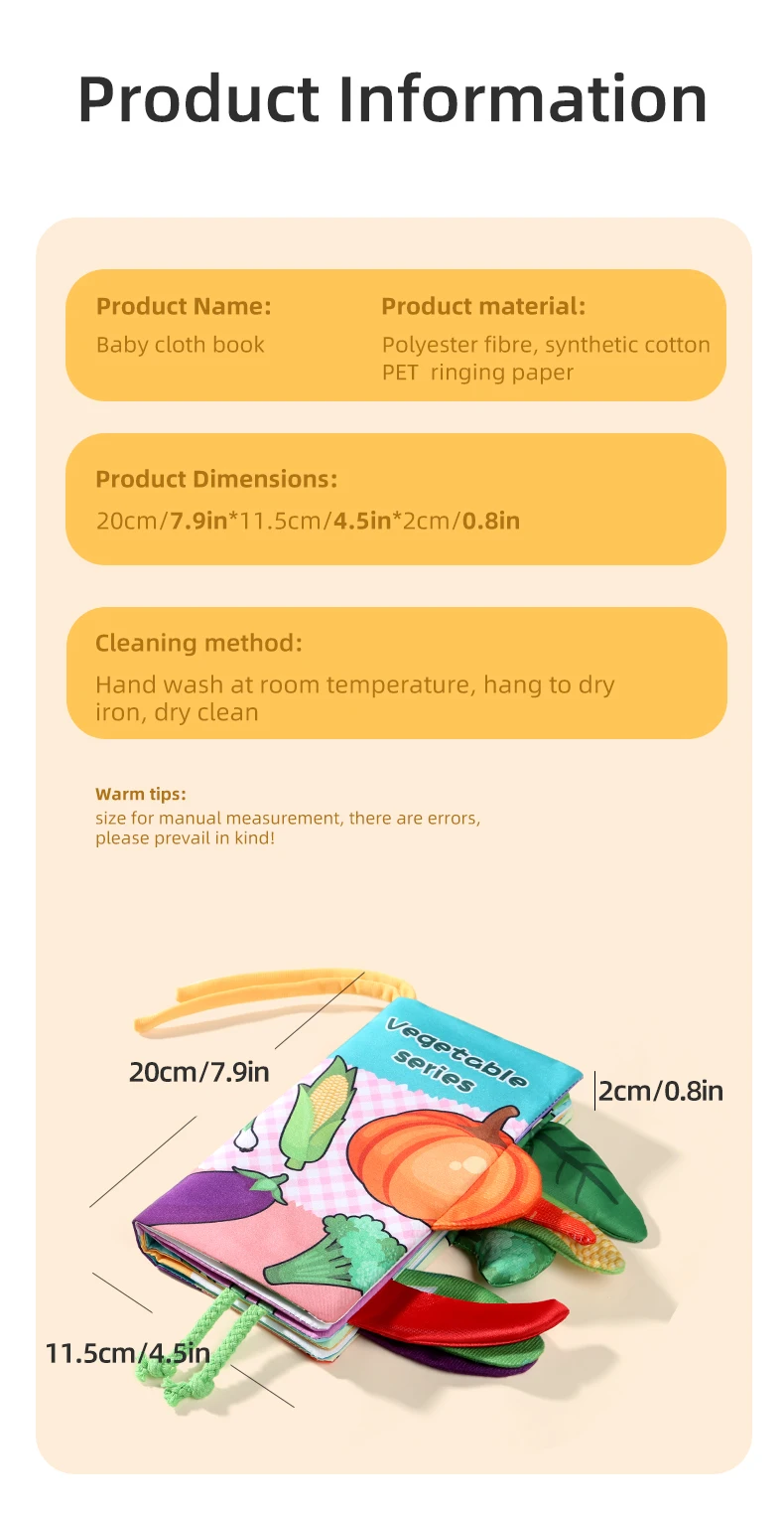 Baby Cloth Book 6 Pages 0-3 Year Old Early Education Parent-child Interaction Baby Toys For 0-3 Year Old Newborn Gifts