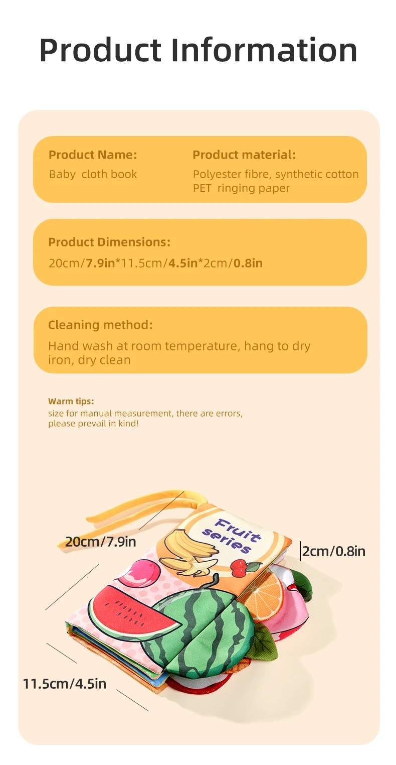 Baby Cloth Book 6 Pages 0-3 Year Old Early Education Parent-child Interaction Baby Toys For 0-3 Year Old Newborn Gifts