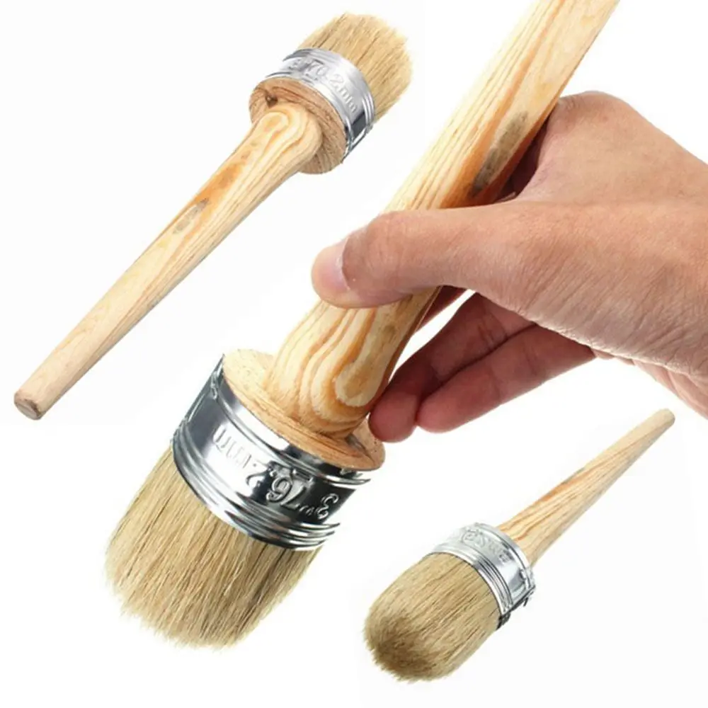 New Home Use Brush Wooden Handle Painting Wax Brushes 185mm Long Round Bristle Chalk Oil Paint DIA