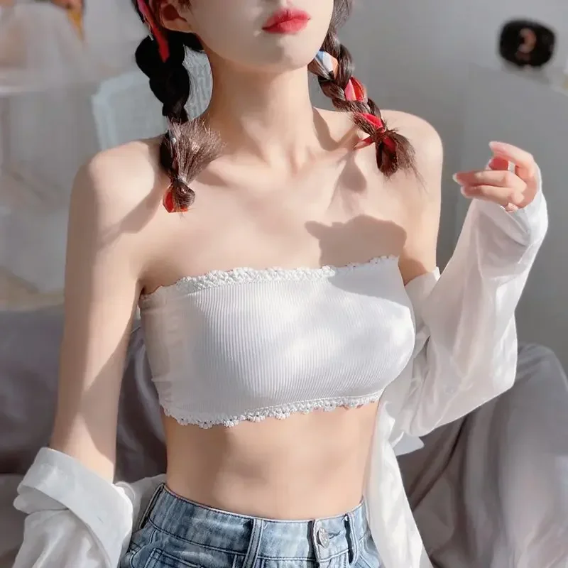 Summer Strapless Women Bras Back Lace Sexy Chest Tops Seamless Breathable Underwear Brassiere Solid Invisible Chest Wraps Bra