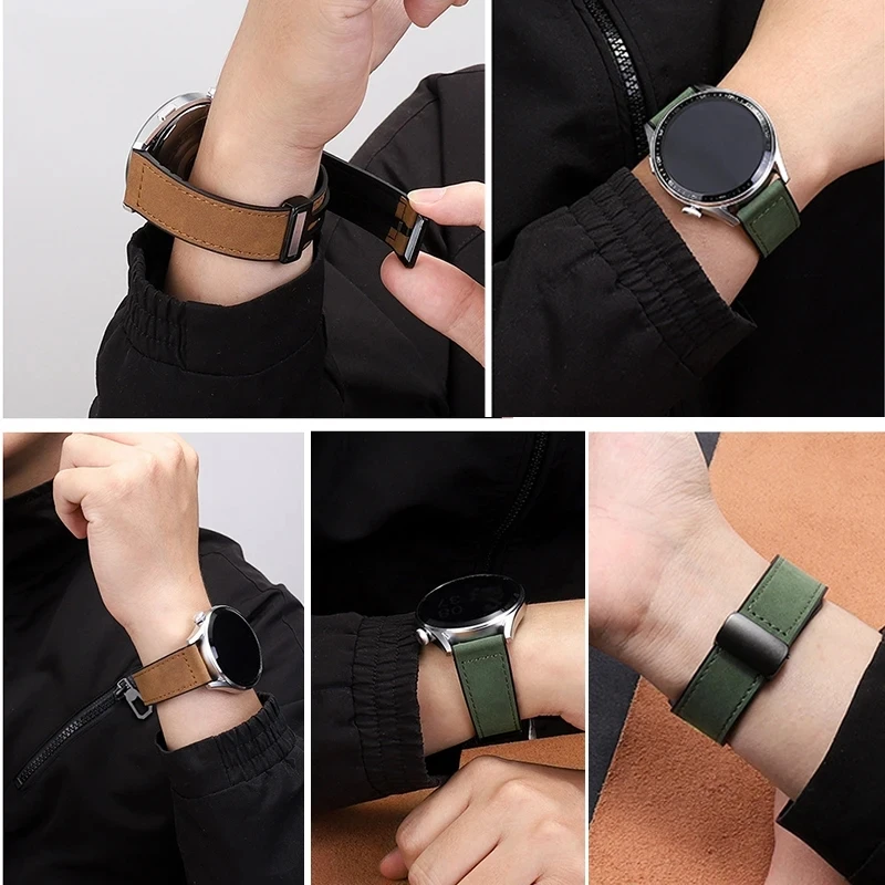 22mm 20mm Leather Silicone Strap For Samsung Galaxy Watch 7 6 5 4 40mm/44mm Magnetic Band For Galaxy Watch 6 Classic 43mm 47mm