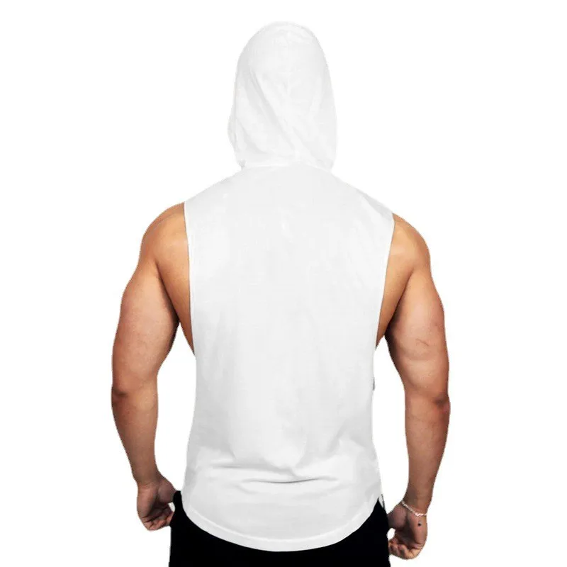 Summer Loose Sleeveless Hooded T-shirts Cotton Breathable Mens Sport Singlets Gym Bodybuilding Tank Tops Fitness Muscle Hoodie