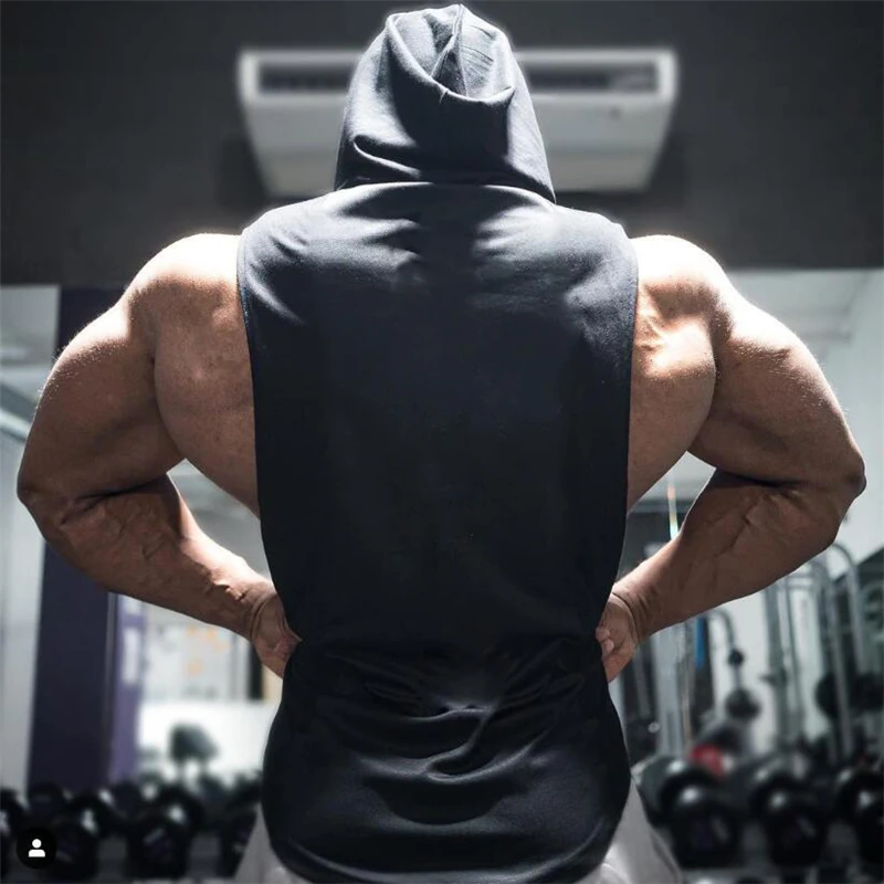 Summer Loose Sleeveless Hooded T-shirts Cotton Breathable Mens Sport Singlets Gym Bodybuilding Tank Tops Fitness Muscle Hoodie