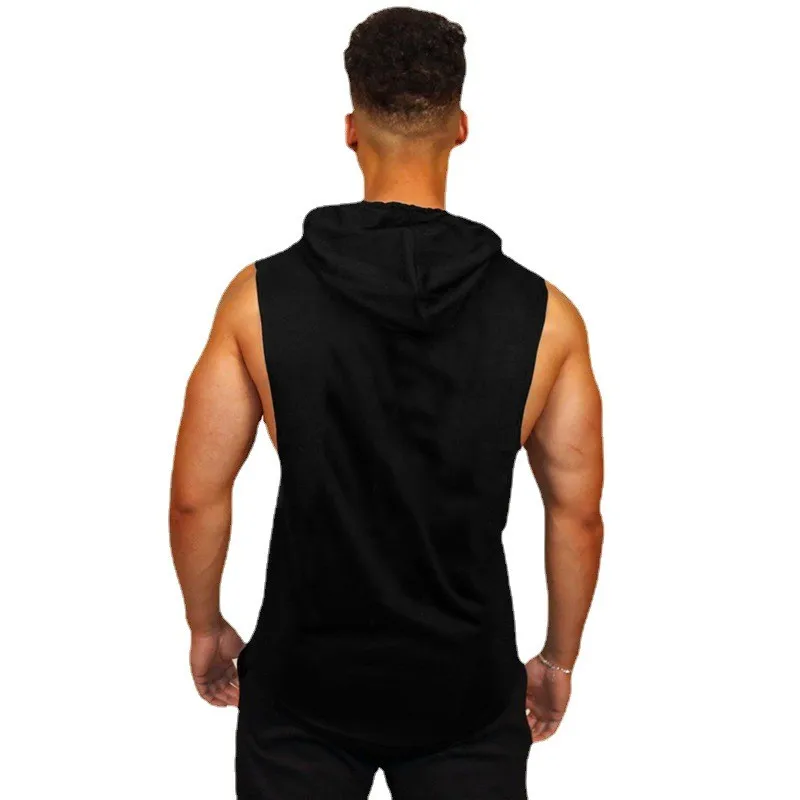 Summer Loose Sleeveless Hooded T-shirts Cotton Breathable Mens Sport Singlets Gym Bodybuilding Tank Tops Fitness Muscle Hoodie