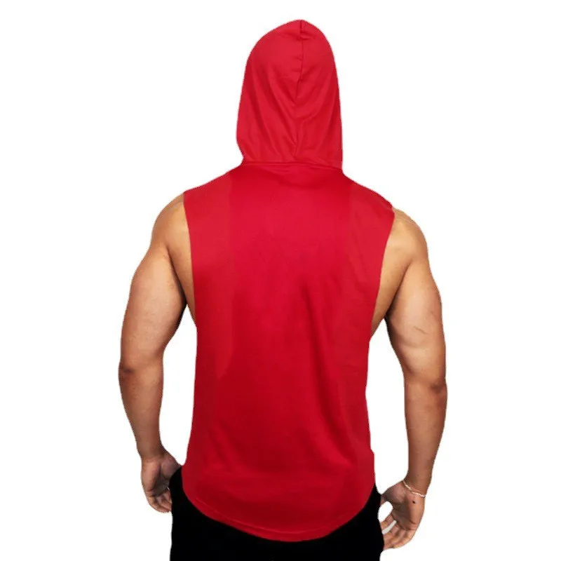 Summer Loose Sleeveless Hooded T-shirts Cotton Breathable Mens Sport Singlets Gym Bodybuilding Tank Tops Fitness Muscle Hoodie