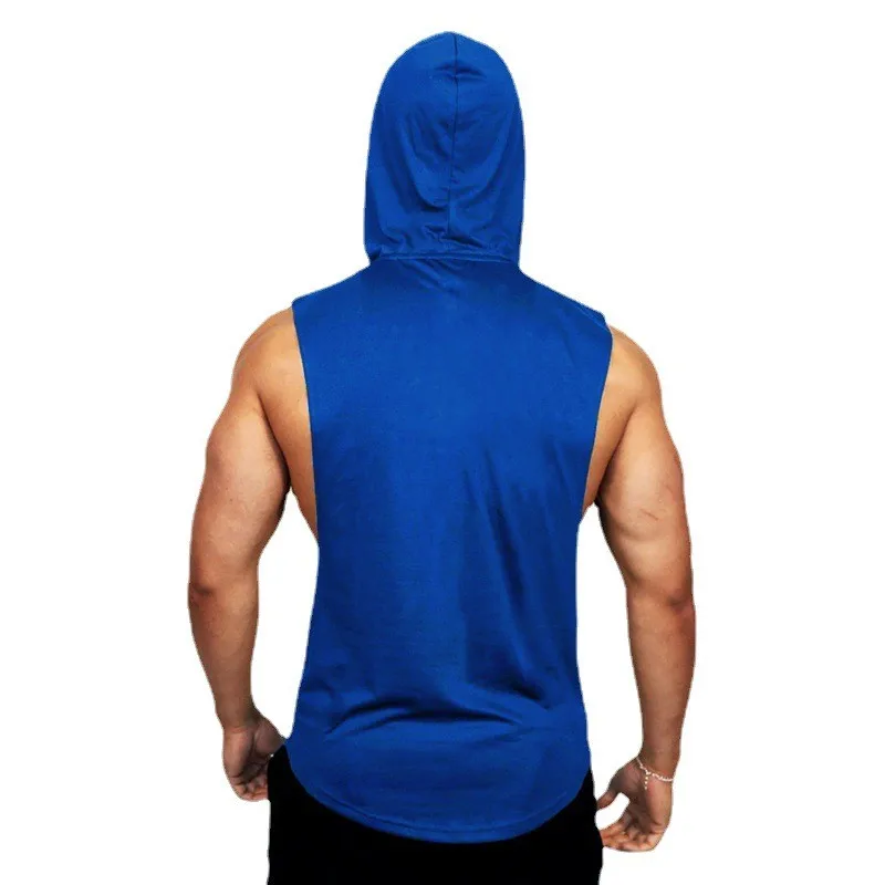 Summer Loose Sleeveless Hooded T-shirts Cotton Breathable Mens Sport Singlets Gym Bodybuilding Tank Tops Fitness Muscle Hoodie