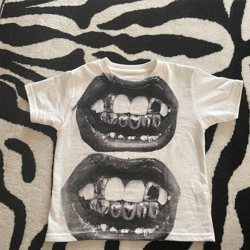 Punk Y2K Baby Short Sleeve Top Gothic Street T-shirt Women's Leisure Basic T-shirt Women's 2024 Summer Top E Girls' Gothic EMO