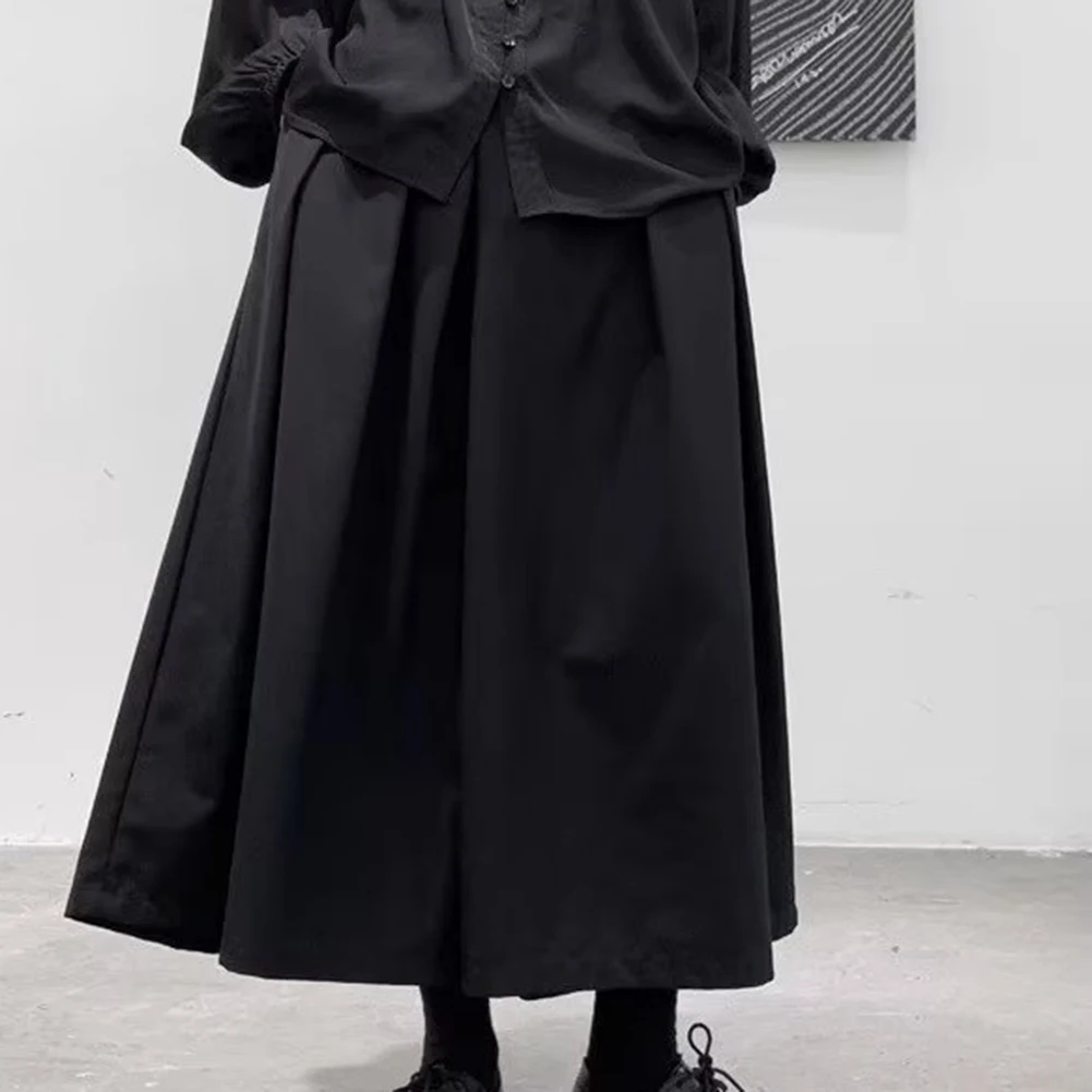 Mens Gothic Dark Style Loose Cropped Hakama Wide Leg Design Sense High Waist Samurai Pants Fashion Straight Male Skirt Pants