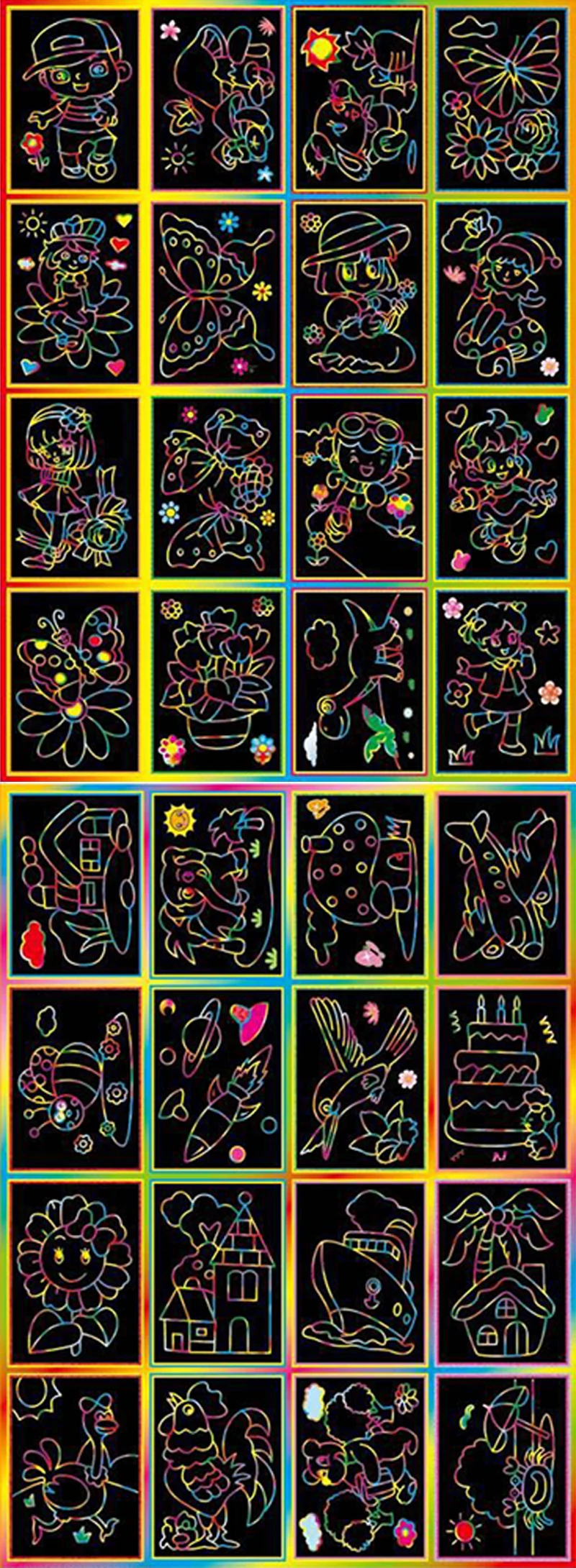 10pcs Children Scratch Painting Toys Art DIY Handmade Cute Cartoon Pattern Brilliant Colors Drawing Toys Kids Birthday Gift TMZ