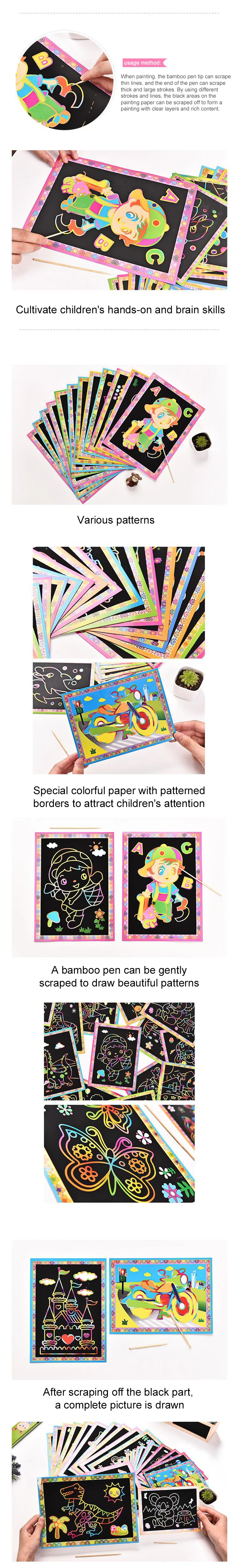 10pcs Children Scratch Painting Toys Art DIY Handmade Cute Cartoon Pattern Brilliant Colors Drawing Toys Kids Birthday Gift TMZ