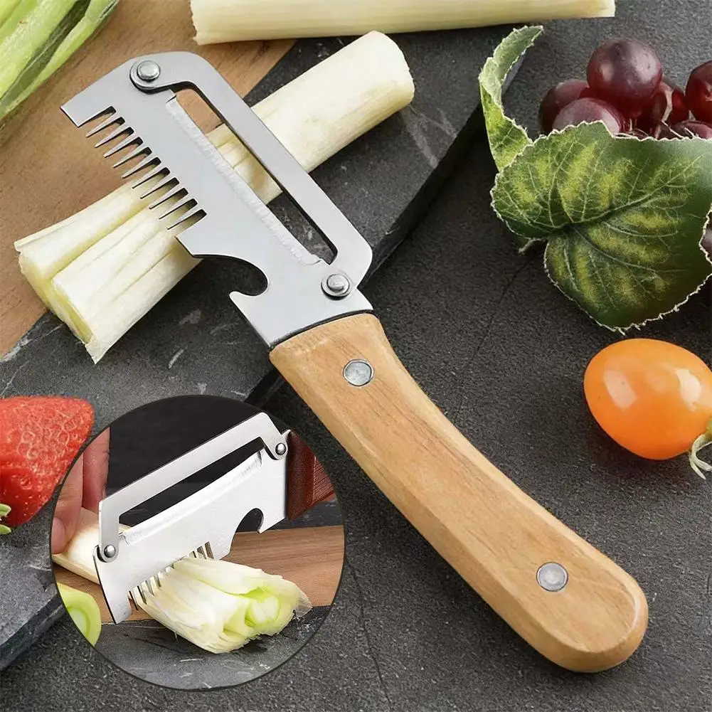 2-in-1 Serrated Peeling Knife Premium Vegetable Peeler With Wooden Handle And Bottle Opener Kitchen Tool