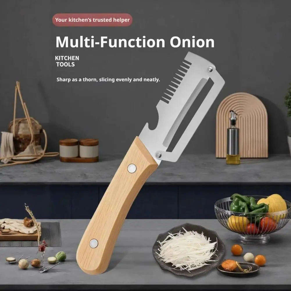 2-in-1 Serrated Peeling Knife Premium Vegetable Peeler With Wooden Handle And Bottle Opener Kitchen Tool
