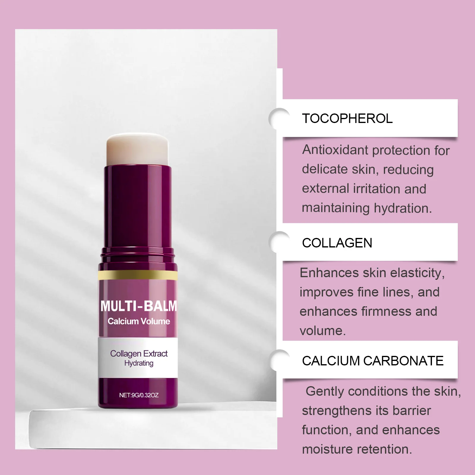 Calcium Multi Balm Stick Collagen Hydrating Glow Face Neck Moisturizer Portable Skin Care Stick For Women Daily Hydration Use