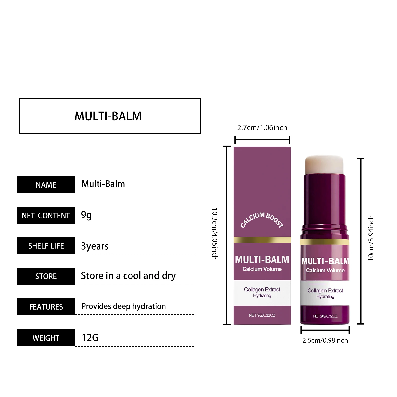 Calcium Multi Balm Stick Collagen Hydrating Glow Face Neck Moisturizer Portable Skin Care Stick For Women Daily Hydration Use
