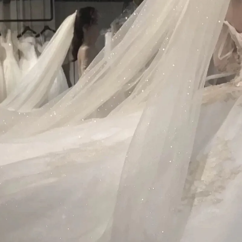 Bling Two Layers Bridal 3.5M Long Wedding Veils Luxury Shiny Glitter Tulle Bride Mesh Veil with Comb Mariage Accessories