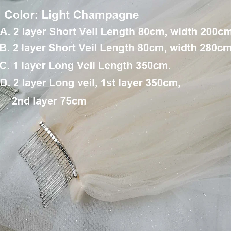 Bling Two Layers Bridal 3.5M Long Wedding Veils Luxury Shiny Glitter Tulle Bride Mesh Veil with Comb Mariage Accessories