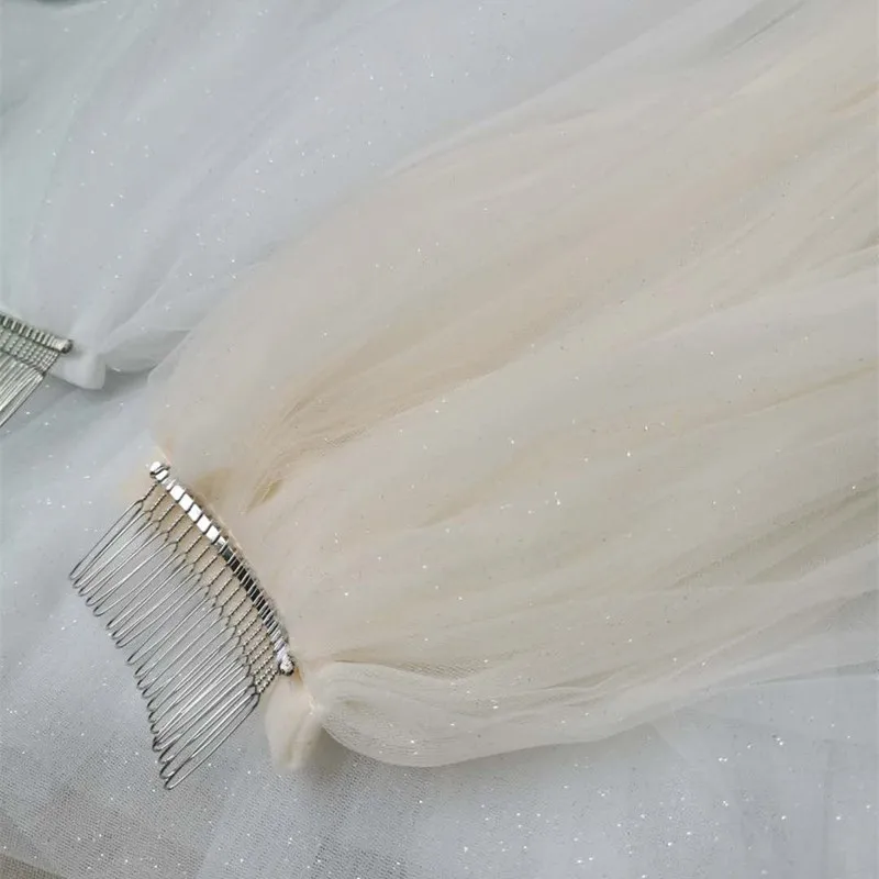 Bling Two Layers Bridal 3.5M Long Wedding Veils Luxury Shiny Glitter Tulle Bride Mesh Veil with Comb Mariage Accessories