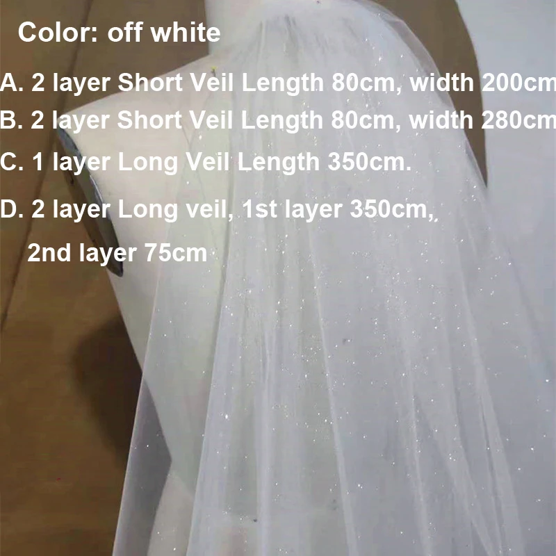 Bling Two Layers Bridal 3.5M Long Wedding Veils Luxury Shiny Glitter Tulle Bride Mesh Veil with Comb Mariage Accessories