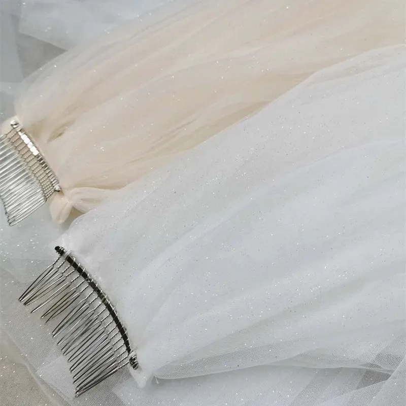 Bling Two Layers Bridal 3.5M Long Wedding Veils Luxury Shiny Glitter Tulle Bride Mesh Veil with Comb Mariage Accessories
