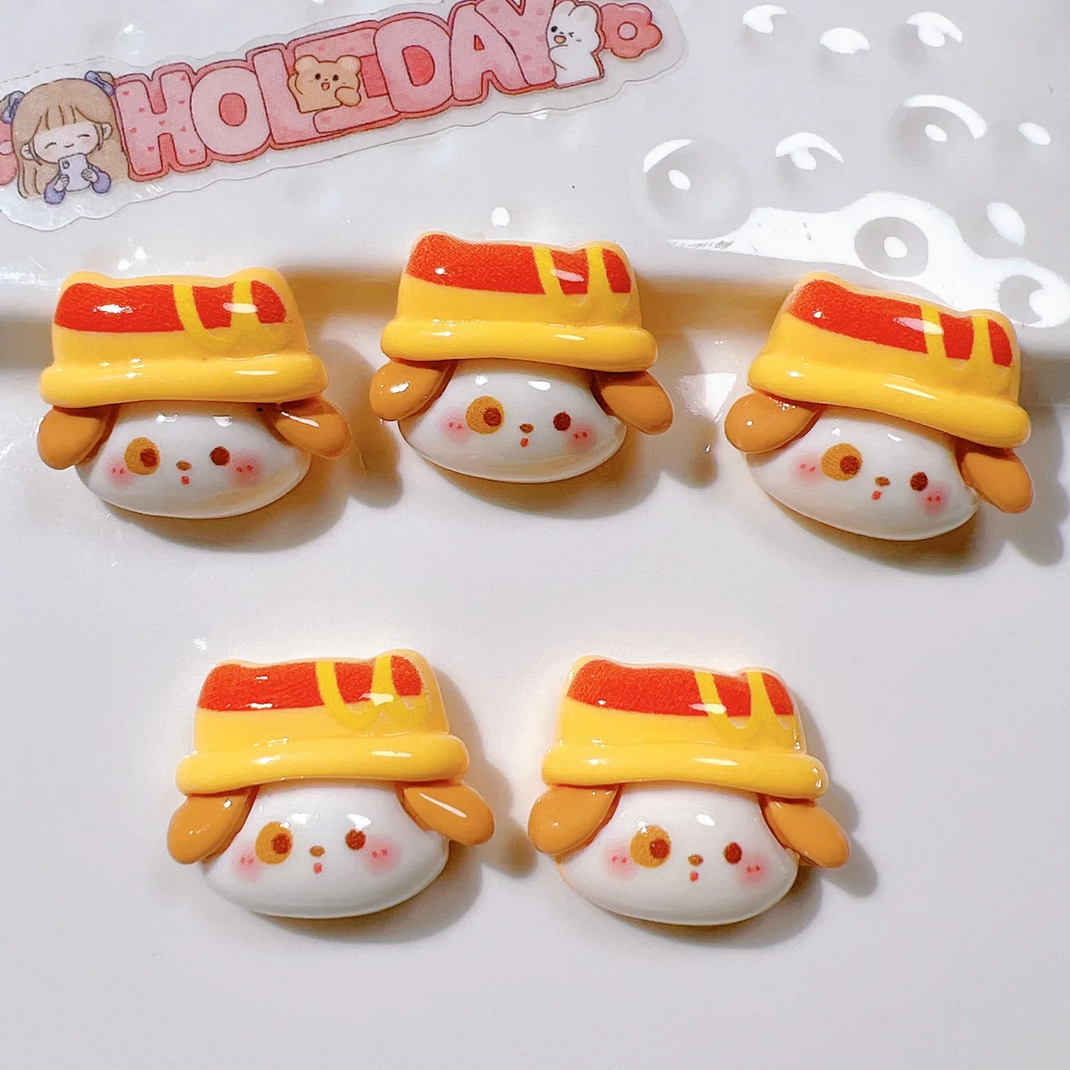 10Pcs Cartoon Pizza Rabbit Fries Flatback Resin Cabochon Scrapbooking Phone Accessories DIY Fake Food Craft Supplies Decoration