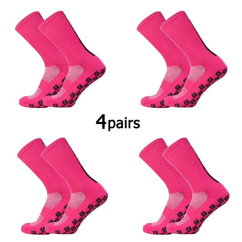 4 Pairs FS Square Silicone Non Slip FS Letter Football Socks Men Women Sports Grip Soccer Socks Calcetines Hombre Futebol 39-45
