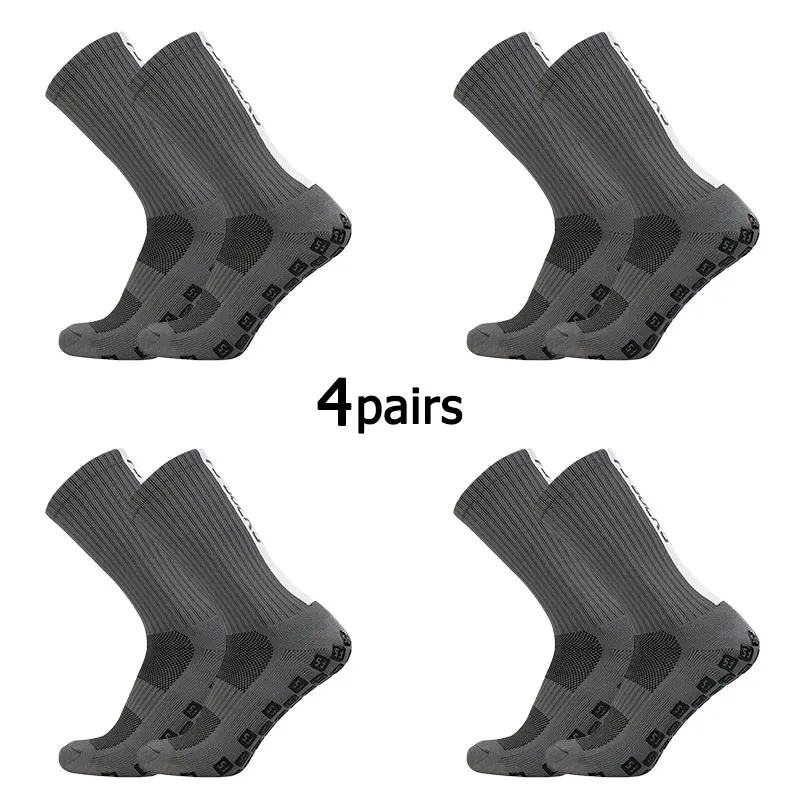 4 Pairs FS Square Silicone Non Slip FS Letter Football Socks Men Women Sports Grip Soccer Socks Calcetines Hombre Futebol 39-45