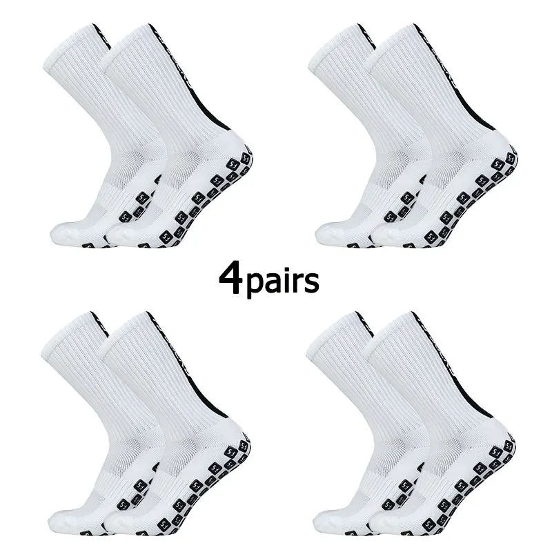 4 Pairs FS Square Silicone Non Slip FS Letter Football Socks Men Women Sports Grip Soccer Socks Calcetines Hombre Futebol 39-45