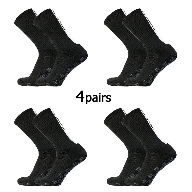 4 Pairs FS Square Silicone Non Slip FS Letter Football Socks Men Women Sports Grip Soccer Socks Calcetines Hombre Futebol 39-45