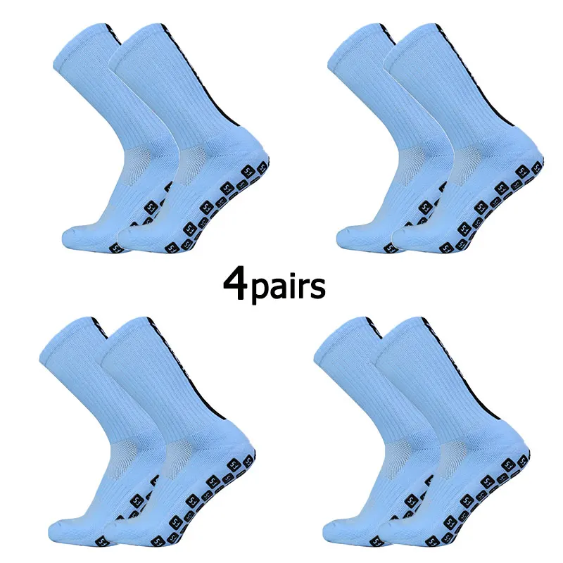 4 Pairs FS Square Silicone Non Slip FS Letter Football Socks Men Women Sports Grip Soccer Socks Calcetines Hombre Futebol 39-45