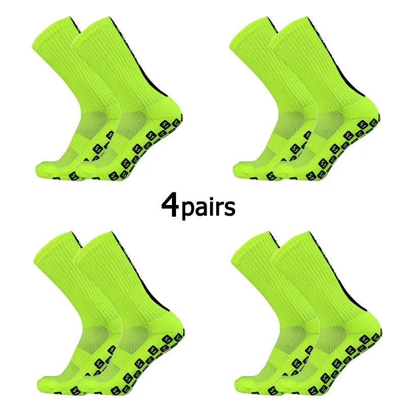 4 Pairs FS Square Silicone Non Slip FS Letter Football Socks Men Women Sports Grip Soccer Socks Calcetines Hombre Futebol 39-45