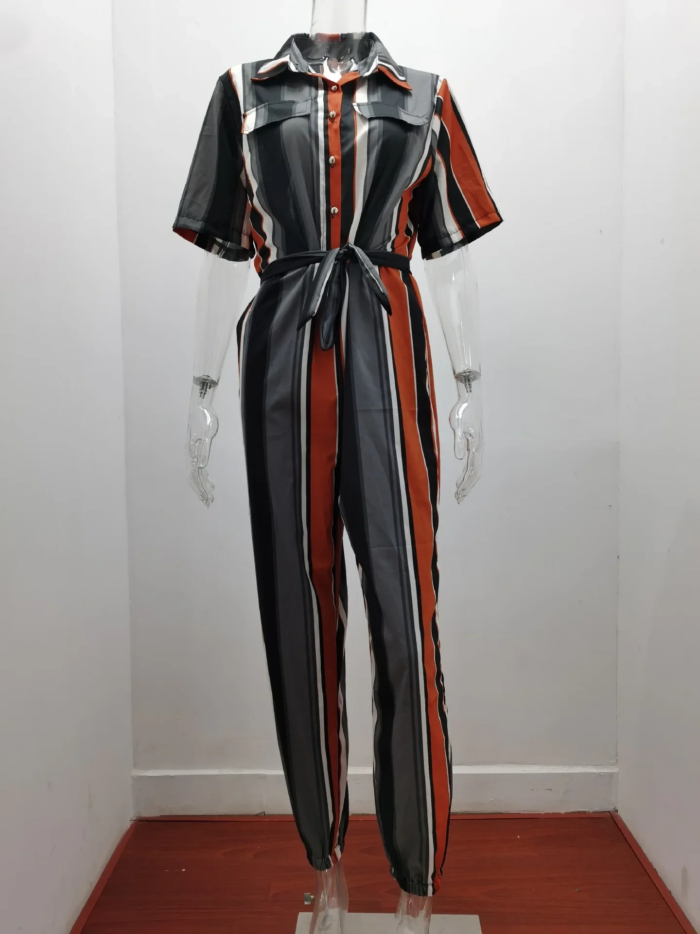 Overalls for Women Casual Lapel Lace-up Print Belt Work Jumpsuit Women One Pieces Bodysuit Women Chic and Elegant Long Jumpsuits