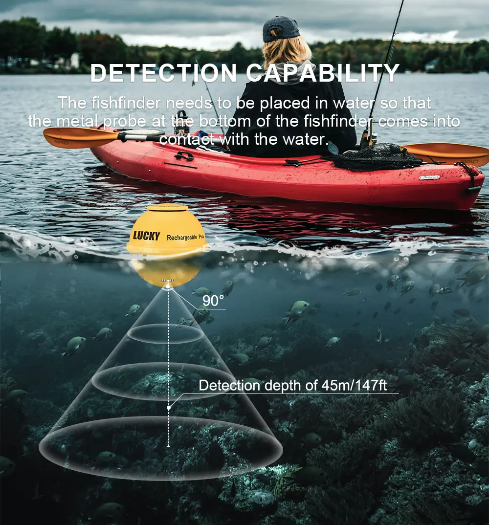 LUCKY FF1108-1CWLA Rechargeable Wireless Sonar for Fishing 45M Water Depth Echo Sounder Fishing Finder Portable Fish Finder