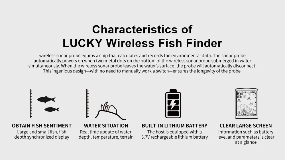 LUCKY FF1108-1CWLA Rechargeable Wireless Sonar for Fishing 45M Water Depth Echo Sounder Fishing Finder Portable Fish Finder