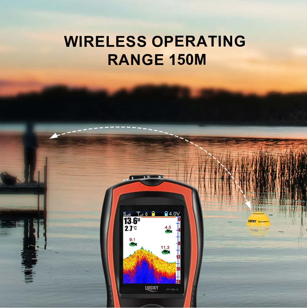 LUCKY FF1108-1CWLA Rechargeable Wireless Sonar for Fishing 45M Water Depth Echo Sounder Fishing Finder Portable Fish Finder