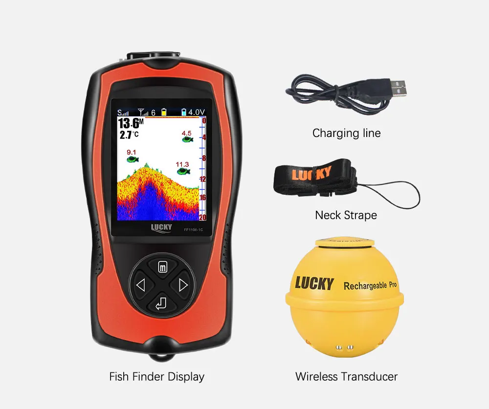 LUCKY FF1108-1CWLA Rechargeable Wireless Sonar for Fishing 45M Water Depth Echo Sounder Fishing Finder Portable Fish Finder
