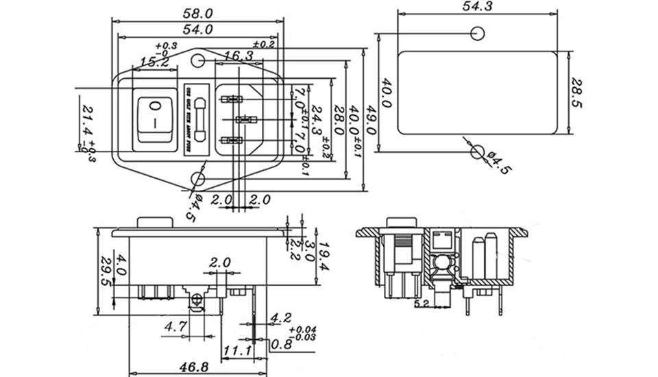 15A 10A/250V 3pin AC power socket with Power Rocker Switch Fused
