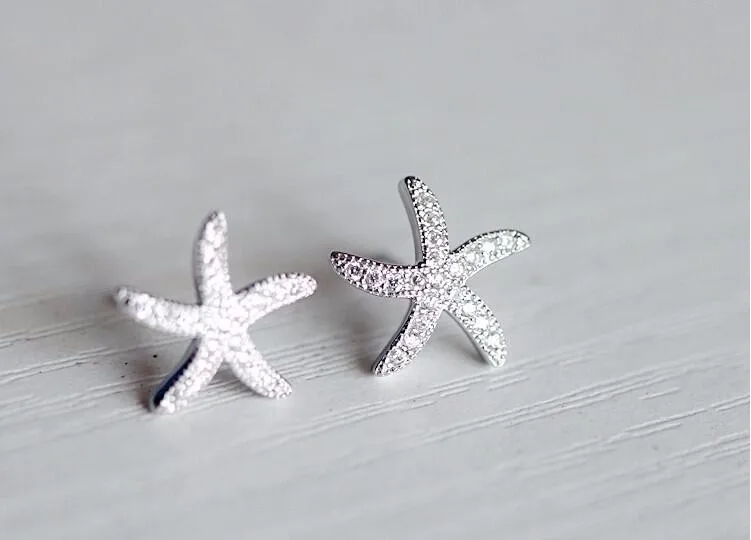 New Fashion Anti-allergic 925 Sterling Silver Jewelry Micro-embedded Crystal Starfish Personality Exquisite Earrings E037