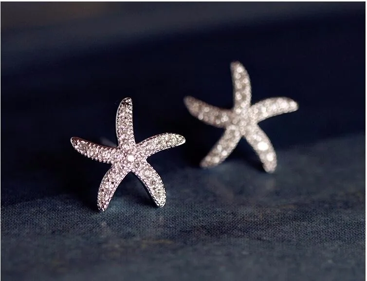 New Fashion Anti-allergic 925 Sterling Silver Jewelry Micro-embedded Crystal Starfish Personality Exquisite Earrings E037