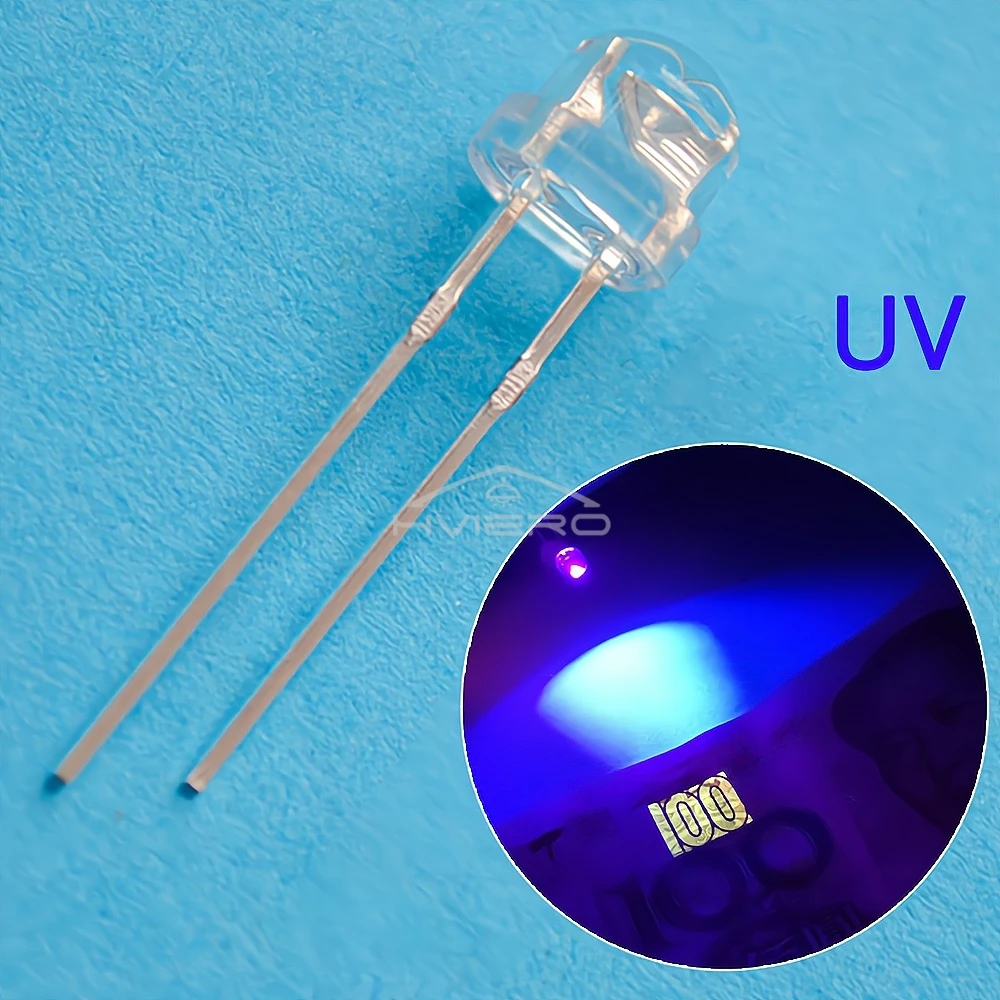 100Pcs 5mm Straw Hat Diode Led 3V UV Purple Water Clear Super Brights Wide Angle Bulb Lamping Atmosphere Diodes Direct Insertion