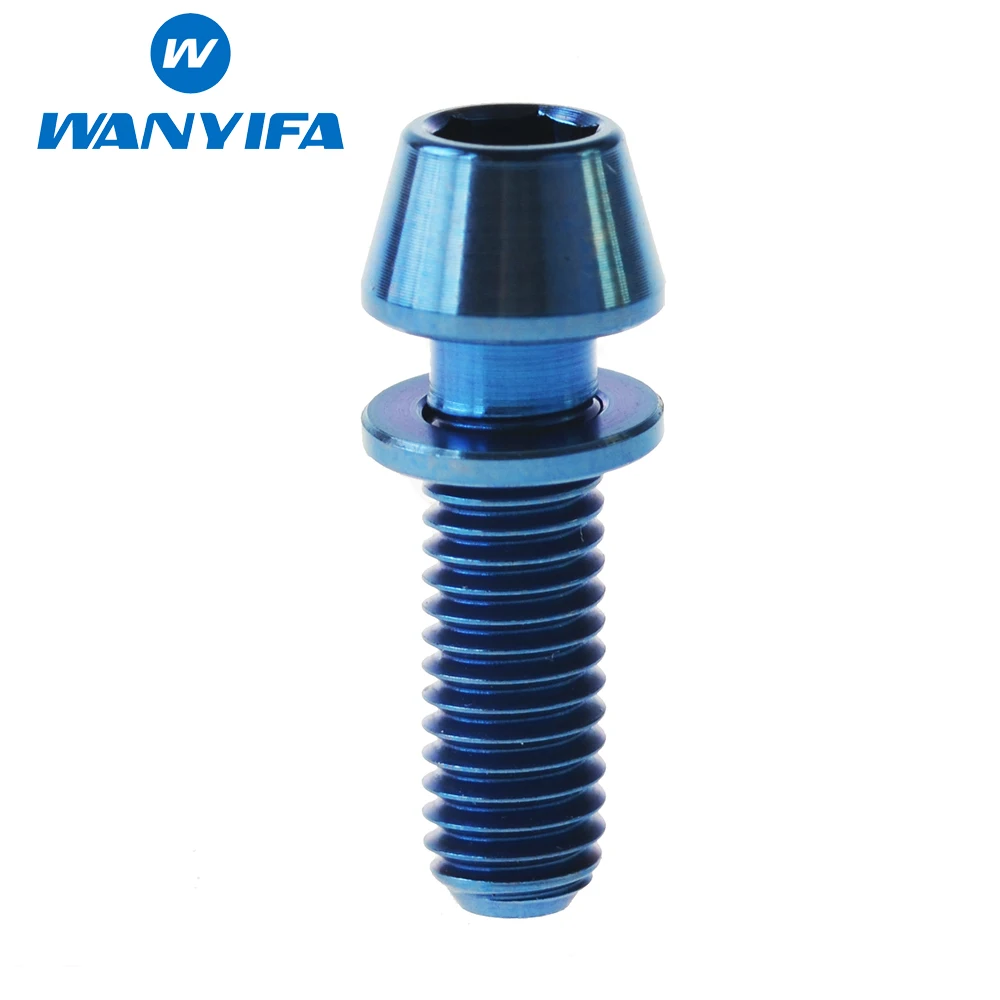 Wanyifa 6Pcs Titanium Ti M5 M6 x 16 18 20 25mm Allen Hex Tapered Head Bolts With Washer Screw For Bicycle Stem